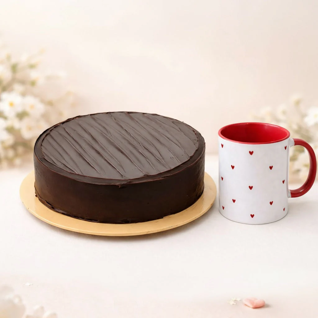 Chocolate Fudge Cake & All Hearts Mug