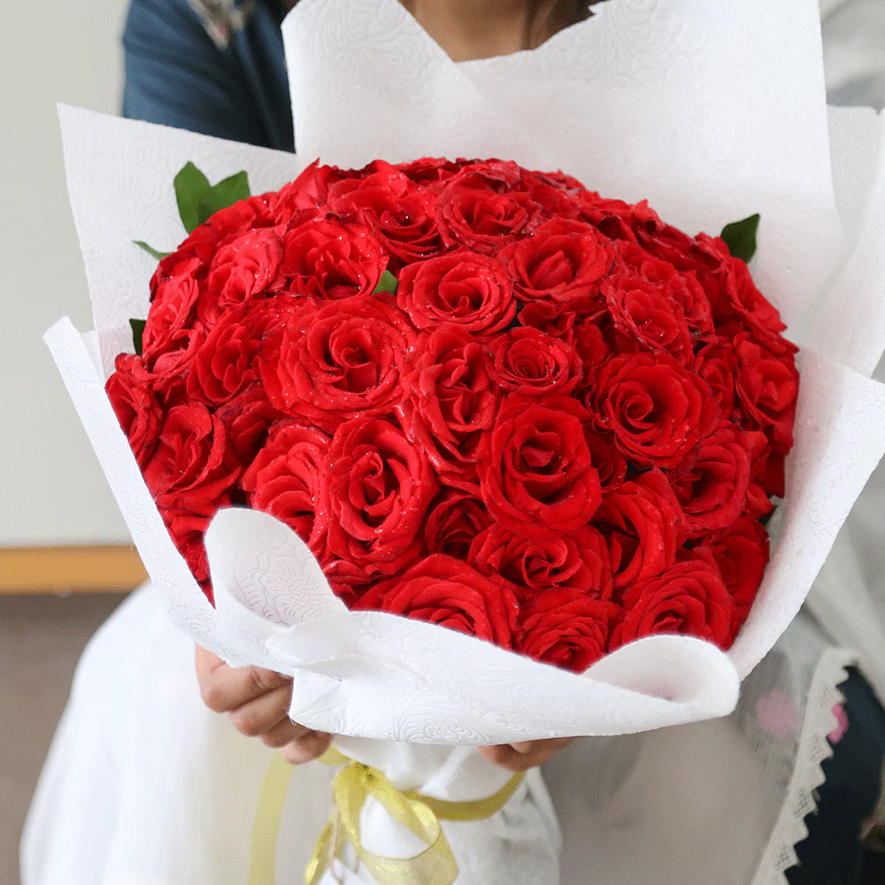 Red Rose Petal Party Bouquet (50 Roses) - Image 4